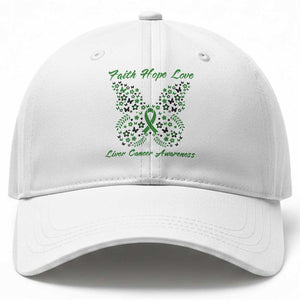 Faith Hope Love Liver Cancer Awareness Baseball Cap Butterfly Ribbon Floral Gift