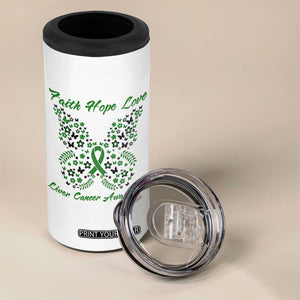 Faith Hope Love Liver Cancer Awareness 4 in 1 Can Cooler Tumbler Butterfly Ribbon Floral Gift