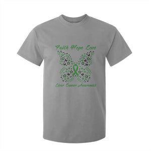 Faith Hope Love Liver Cancer Awareness T Shirt For Kid Butterfly Ribbon Floral Gift
