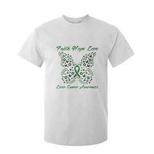 Faith Hope Love Liver Cancer Awareness T Shirt For Kid Butterfly Ribbon Floral Gift