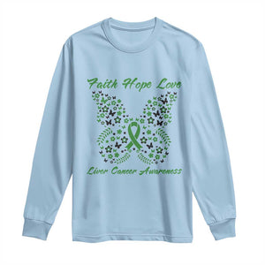 Faith Hope Love Liver Cancer Awareness Long Sleeve Shirt Butterfly Ribbon Floral Gift