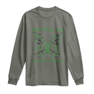 Faith Hope Love Liver Cancer Awareness Long Sleeve Shirt Butterfly Ribbon Floral Gift