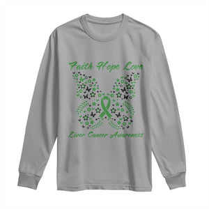 Faith Hope Love Liver Cancer Awareness Long Sleeve Shirt Butterfly Ribbon Floral Gift