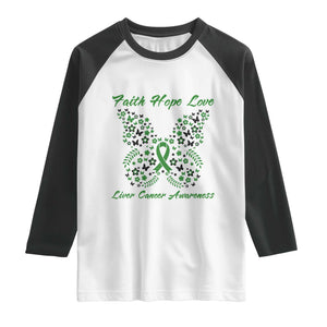 Faith Hope Love Liver Cancer Awareness Raglan Shirt Butterfly Ribbon Floral Gift