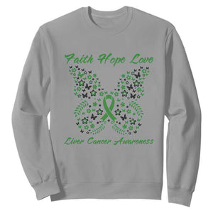 Faith Hope Love Liver Cancer Awareness Sweatshirt Butterfly Ribbon Floral Gift