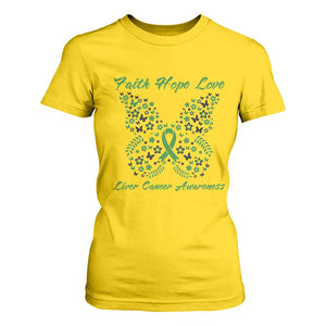 Faith Hope Love Liver Cancer Awareness T Shirt For Women Butterfly Ribbon Floral Gift