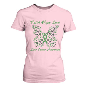 Faith Hope Love Liver Cancer Awareness T Shirt For Women Butterfly Ribbon Floral Gift