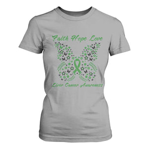 Faith Hope Love Liver Cancer Awareness T Shirt For Women Butterfly Ribbon Floral Gift