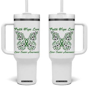 Faith Hope Love Liver Cancer Awareness Tumbler With Handle Butterfly Ribbon Floral Gift
