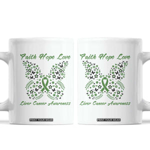Faith Hope Love Liver Cancer Awareness Coffee Mug Butterfly Ribbon Floral Gift