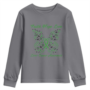 Faith Hope Love Liver Cancer Awareness Youth Sweatshirt Butterfly Ribbon Floral Gift