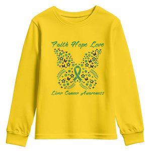 Faith Hope Love Liver Cancer Awareness Youth Sweatshirt Butterfly Ribbon Floral Gift