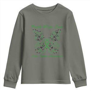 Faith Hope Love Liver Cancer Awareness Youth Sweatshirt Butterfly Ribbon Floral Gift