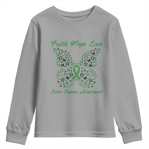 Faith Hope Love Liver Cancer Awareness Youth Sweatshirt Butterfly Ribbon Floral Gift