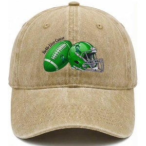 Liver Cancer Support Gift Washed Cotton Baseball Cap October Tackle Cancer Football