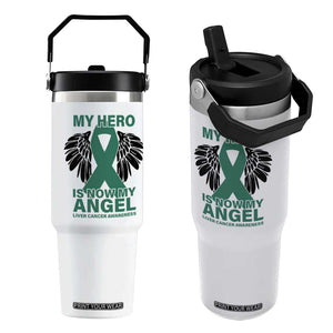 Liver Cancer Awareness Memorial Gift Flip Straw Tumbler My Hero Is Now My Angel