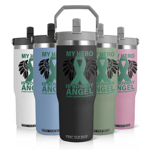 Liver Cancer Awareness Memorial Gift Flip Straw Tumbler My Hero Is Now My Angel