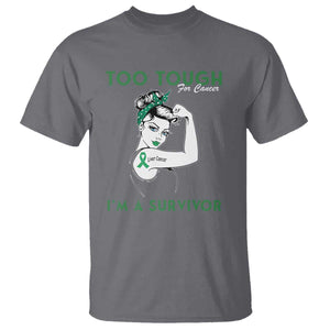 Liver Cancer Warrior Woman Gift T Shirt Too Tough For Cancer Im A Survivor