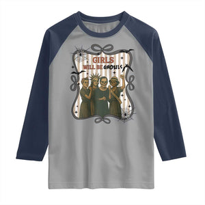 Halloween Feminist Raglan Shirt Girls Will Be Ghouls Women Empowerment TS12 Sport Gray Navy Print Your Wear