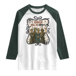 Halloween Feminist Raglan Shirt Girls Will Be Ghouls Women Empowerment TS12 White Dark Forest Green Print Your Wear