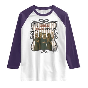 Halloween Feminist Raglan Shirt Girls Will Be Ghouls Women Empowerment TS12 White Purple Print Your Wear