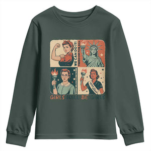 Girls Will Be Girls Youth Sweatshirt Patriotic Feminist USA Women TS12 Dark Forest Green Print Your Wear
