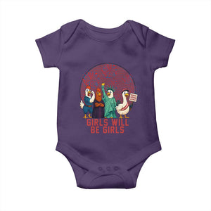 Girls Will Be Girls Baby Onesie Funny Patriotic Feathered Feminists Ducks TS12 Purple Print Your Wear