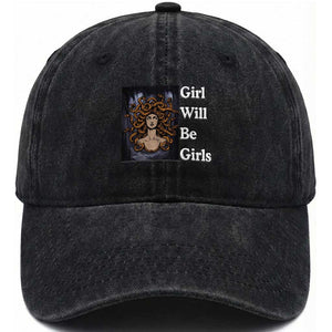 Girl Will Be Girls Washed Cotton Baseball Cap Medusa Mythology Feminist Women TS12 Print Your Wear