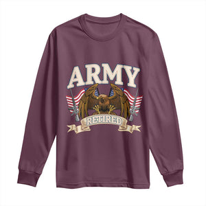 Retirement Army Veteran Long Sleeve Shirt American Flag USA Patriotic TS12 Maroon Print Your Wear