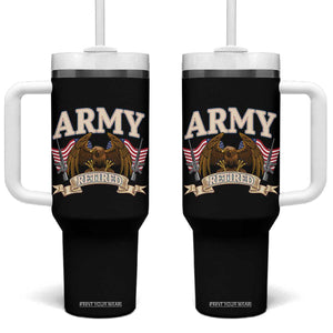 Retirement Army Veteran Tumbler With Handle American Flag USA Patriotic TS12 One Size: 40 oz Black Print Your Wear