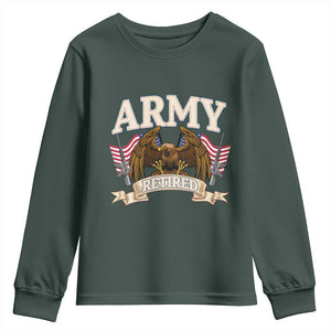 Retirement Army Veteran Youth Sweatshirt American Flag USA Patriotic TS12 Dark Forest Green Print Your Wear