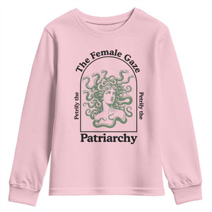 Feminist Youth Sweatshirt The Female Gaze Petrify The Patriarchy Mythology Medusa TS12 Light Pink Print Your Wear