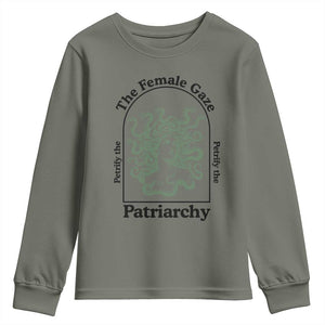 Feminist Youth Sweatshirt The Female Gaze Petrify The Patriarchy Mythology Medusa TS12 Military Green Print Your Wear