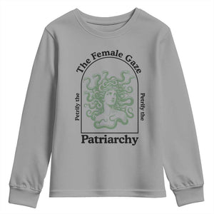Feminist Youth Sweatshirt The Female Gaze Petrify The Patriarchy Mythology Medusa TS12 Sport Gray Print Your Wear