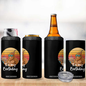It Is My Birthday 4 in 1 Can Cooler Tumbler Funny Bigfoot Blowing Candle Birthday Cake