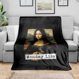 Monday Lisa Coffee Lover Throw Blanket Funny Mona Lisa Art Parody Graphic Tired Work