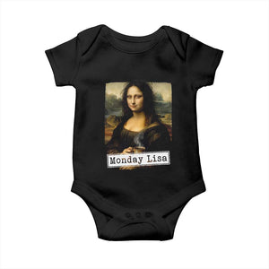 Monday Lisa Coffee Lover Baby Onesie Funny Mona Lisa Art Parody Graphic Tired Work