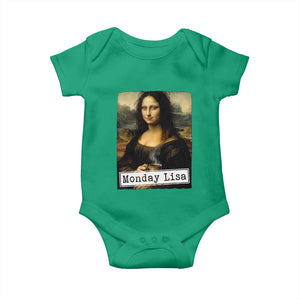 Monday Lisa Coffee Lover Baby Onesie Funny Mona Lisa Art Parody Graphic Tired Work