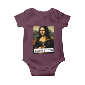 Monday Lisa Coffee Lover Baby Onesie Funny Mona Lisa Art Parody Graphic Tired Work