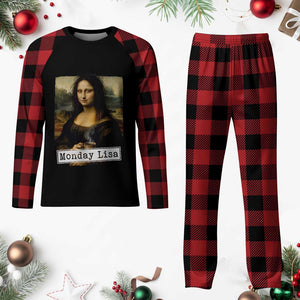 Monday Lisa Coffee Lover Plaid Pajama Set Funny Mona Lisa Art Parody Graphic Tired Work