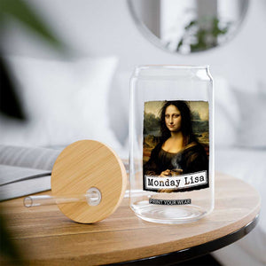 Monday Lisa Coffee Lover Glass Can Funny Mona Lisa Art Parody Graphic Tired Work