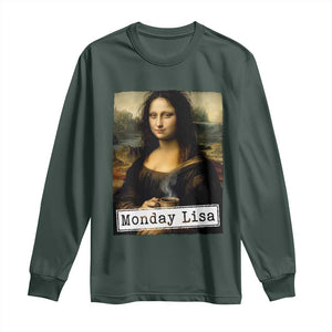 Monday Lisa Coffee Lover Long Sleeve Shirt Funny Mona Lisa Art Parody Graphic Tired Work