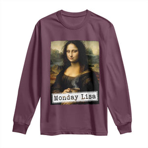 Monday Lisa Coffee Lover Long Sleeve Shirt Funny Mona Lisa Art Parody Graphic Tired Work