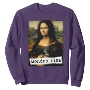 Monday Lisa Coffee Lover Sweatshirt Funny Mona Lisa Art Parody Graphic Tired Work