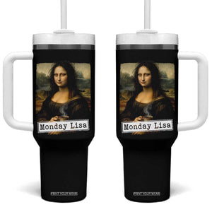 Monday Lisa Coffee Lover Tumbler With Handle Funny Mona Lisa Art Parody Graphic Tired Work