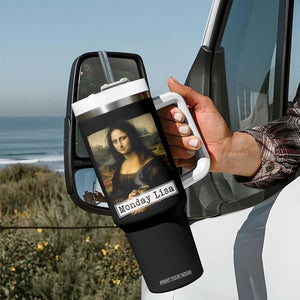 Monday Lisa Coffee Lover Tumbler With Handle Funny Mona Lisa Art Parody Graphic Tired Work
