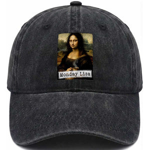 Monday Lisa Coffee Lover Washed Cotton Baseball Cap Funny Mona Lisa Art Parody Graphic Tired Work