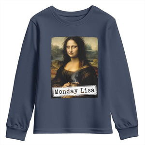 Monday Lisa Coffee Lover Youth Sweatshirt Funny Mona Lisa Art Parody Graphic Tired Work