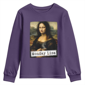 Monday Lisa Coffee Lover Youth Sweatshirt Funny Mona Lisa Art Parody Graphic Tired Work