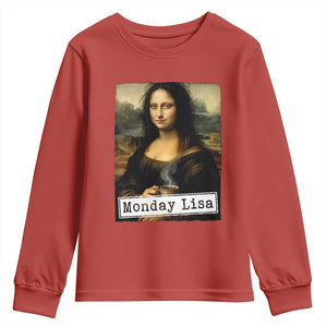 Monday Lisa Coffee Lover Youth Sweatshirt Funny Mona Lisa Art Parody Graphic Tired Work